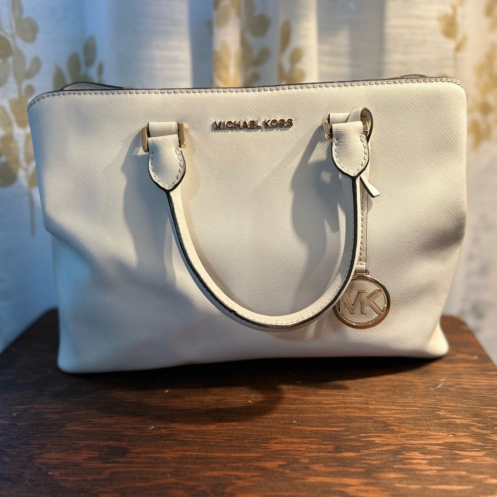 Michael Kors Cream Tote Bag with Gold Accents